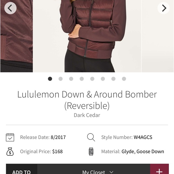 Lululemon Down and Around Bomber size 8. NWOT! - Picture 4 of 5